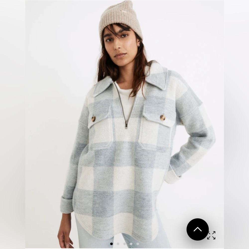 MADEWELL Boiled Wool Half-Zip Popover Sweater in Buffalo Check. Size small.